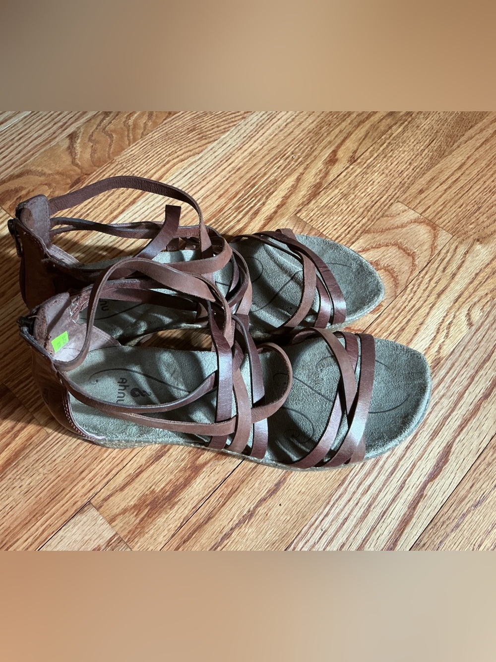 Ahnu Brown Leather Gladiator Sandals Women's Size 8 Comfort Boho Zip Back - Picture 14 of 15